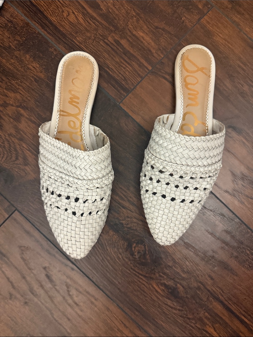 Sam Edelman Woven Slip-On Pointed Mules in Cream